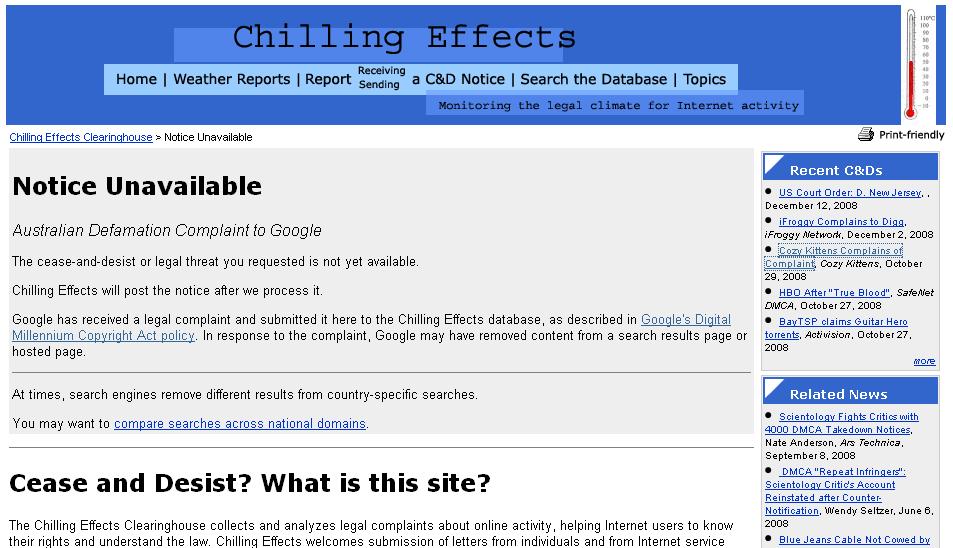 This is Google involvement in CENSORSHIP to 'protect' CRIMINALS, and using their policy procedures to address 'clear notices of alleged copyright infringement', when the matter has nothing to do with even an allegation of copyright infringement.  This is another attempt by the corrupt Queensland parasite cop/policeman named Detective Superintendent Brian Hay, of the Queensland Police's Fraud and Corporate Crime Group.